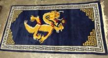 Old Hand Tied Chinese Rug with Dragon 69" x 35"- In good Condition