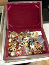 Box Full of Collectible Pins and Jewelry