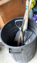 Trash Can with shovels and Prybar