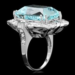 14k Gold 22ct Aquamarine 1.30ct Diamond Ring