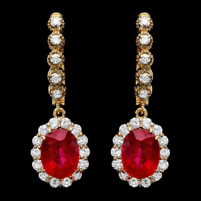 14k Gold 8.00ct Ruby 1.35ct Diamond Earrings