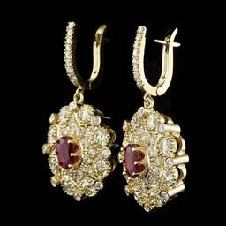 14k Yellow Gold 2.50ct Ruby 7ct Diamond Earrings