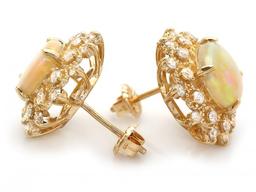 14k Gold 4.00ct Opal 1.30ct Diamond Earrings