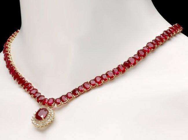 14k Gold 101ct Ruby 2.15ct Diamond Necklace