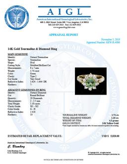 14k Gold 1.74ct Tourmaline 1.10ct Diamond Ring