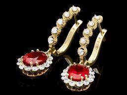 14k Gold 5.00ct Ruby 1.40ct Diamond Earrings