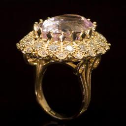 14K Gold 22.06ct Kunzite 2.47ct Diamond Ring