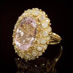 14K Gold 22.06ct Kunzite 2.47ct Diamond Ring