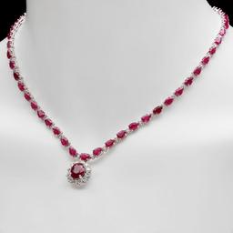14k White Gold 32ct Ruby 2.50ct Diamond Necklace