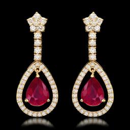 14k Yellow Gold 9.21ct Ruby 2.75ct Diamond Earrings