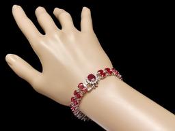 14k White Gold 28ct Ruby 0.50ct Diamond Bracelet