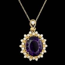 14k Gold 8.00ct Amethyst 0.90ct Diamond Pendant