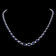 14k Gold 37.00ct Sapphire 1.60ct Diamond Necklace