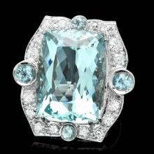 14k Gold 22ct Aquamarine 1.35ct Diamond Ring