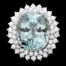 14k Gold 18.00ct Aquamarine 2.80ct Diamond Ring