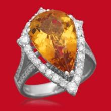 14K Gold 5.46ct Yellow Beryl 1.10ct Diamond Ring