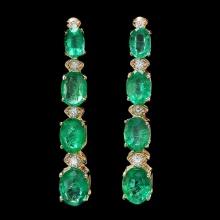 14k Gold 6.5ct Emerald .35ct Diamond Earrings