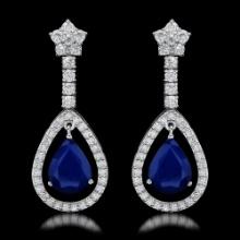 14k White Gold 6.50ct Sapphire 2.75ct Diamond Earrings