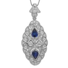 14K Gold 2.47ct Sapphire 1.96ct Diamond Pendant