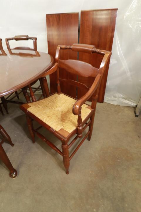 Ethan Allen Cherry Dining Table with 6 Rush Bottom Chairs & 2 Leaves