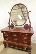 Early 1900's Ornate Mahogany Dresser with Mirror & Claw Feet