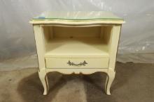White French Style Nightstand with Glass Top