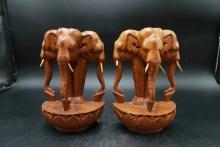 Pair of Wooden Elephant Bookends