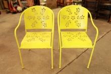 Pair of Metal Green Patio Chairs