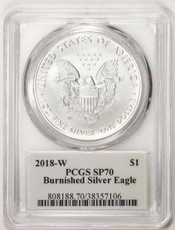 2018-W $1 Burnished American Silver Eagle Coin PCGS SP70 Gary Whitley Signature