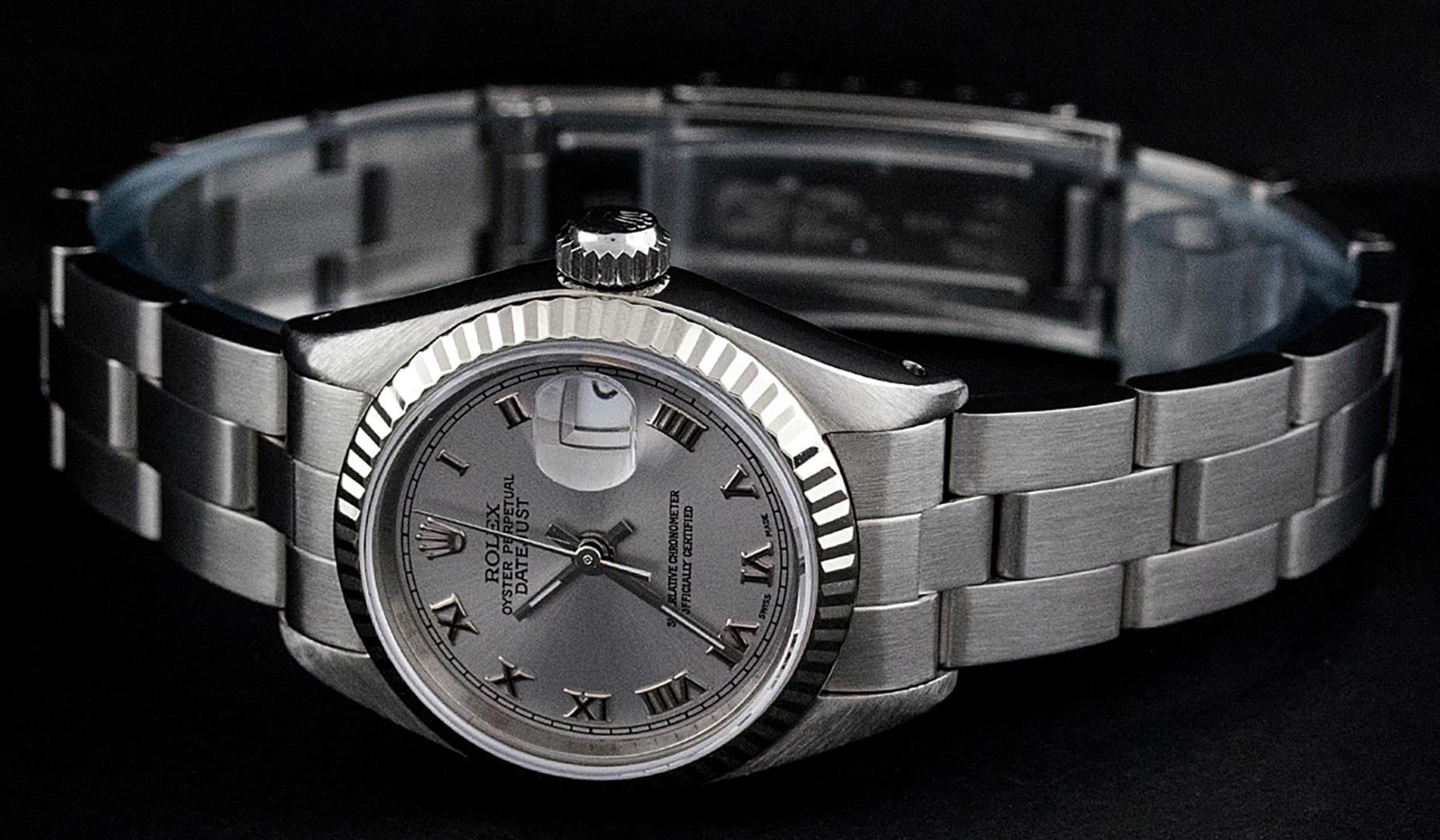 Rolex Ladies Stainless Steel Slate Grey Date Wristwatch