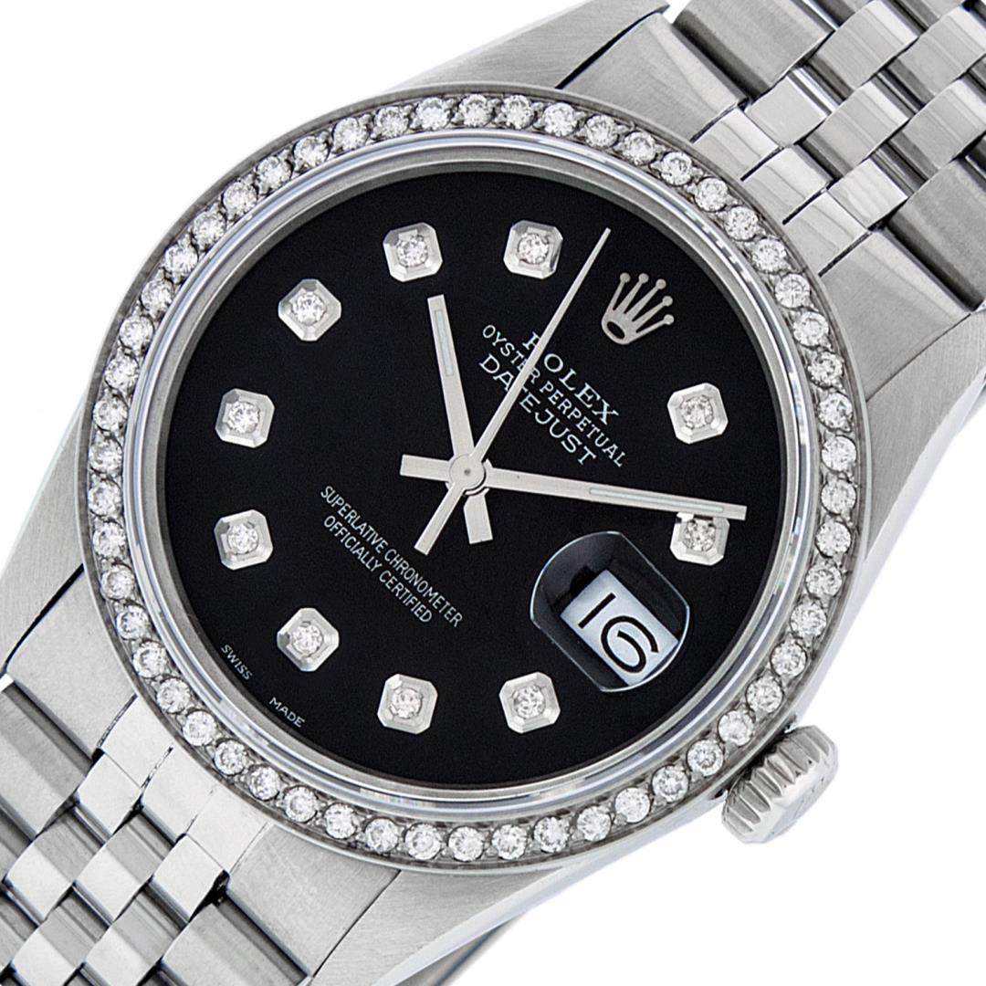 Rolex Mens Stainless Steel Diamond Datejust Wristwatch