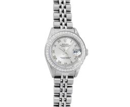 Rolex Ladies Stainless Steel Diamond Datejust Wristwatch