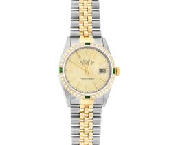 Rolex Men's Two Tone Champagne Index Emerald and Diamond Datejust Wristwatch