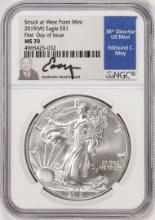 2019(W) $1 American Silver Eagle Coin NGC MS70 FDOI Moy Signature West Point Mint