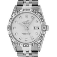 Rolex Mens Stainless Steel Diamond Datejust Wristwatch