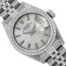 Rolex Ladies Stainless Steel Silver Index Datejust Wristwatch With Rolex Box