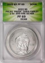 2022 $5 Palau Proof Chris Farley Silver Coin ANACS PF69DCAM