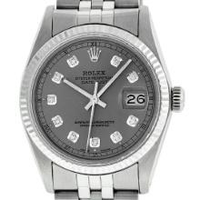 Rolex Mens Stainless Steel Slate Grey Diamond Datejust Wristwatch