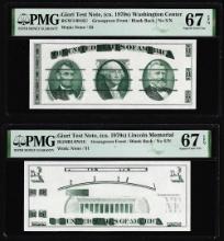 Set of Giori Test Note Washington & Lincoln Memorial PMG Superb Gem Unc 67EPQ