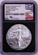 2020(P) $1 American Silver Eagle Coin NGC MS70 FDOI Mercanti Signature Emergency Issue