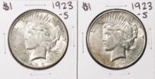 Lot of (2) 1923-S $1 Peace Silver Dollar Coins