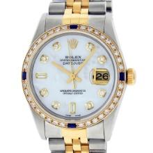 Rolex Mens Two Tone Sapphire and Diamond Datejust Wristwatch