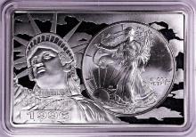 1996 $1 American Silver Eagle Coin & 2oz Silver Bar Set