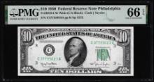 1950 $10 Federal Reserve Note Philadelphia Fr.2010-CW Wide PMG Gem Uncirculated 66EPQ