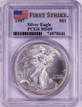 1997 $1 American Silver Eagle Coin PCGS MS69 First Strike