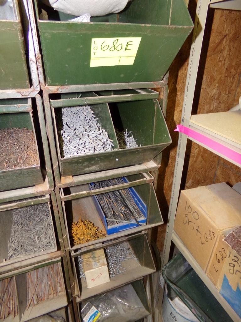 (6) O.D. Green Nail Bins & Contents (6x Bid Price) (Parts Room) (See Photos