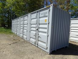 New 40' Light Gray Storage Container with (4) Side Access Doors, Barn Door