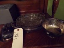 Reed and Barton Silver Butter Tray, Silver Footed Bowl and Indiana Glass Di