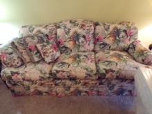3 Person Floral Print Couch and Ornate Floor Lamp