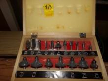 18 Piece Craftsman Carbide Router Bits, 1/4'' Shanks, Wood Case, One Missin